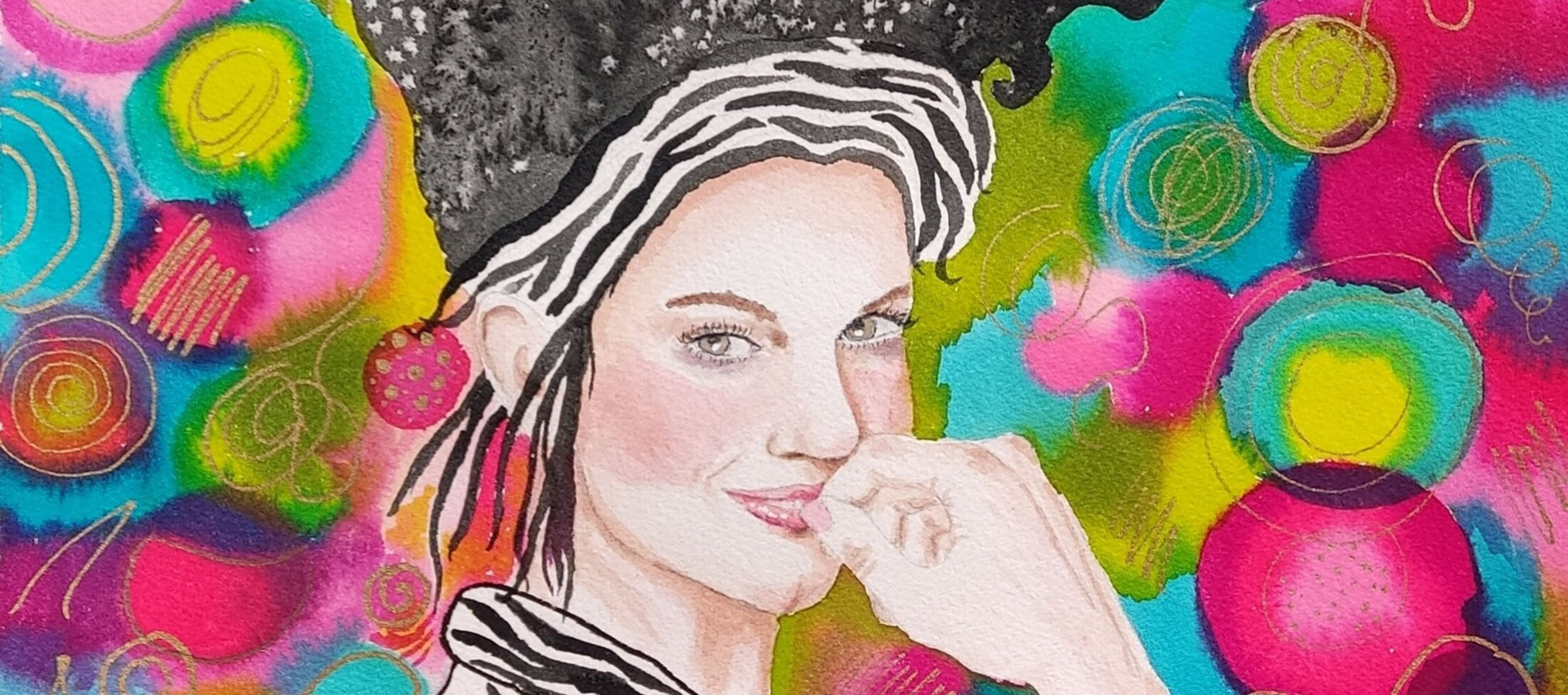 Retrato femenino acuarela: "Mujer cebra" - 2