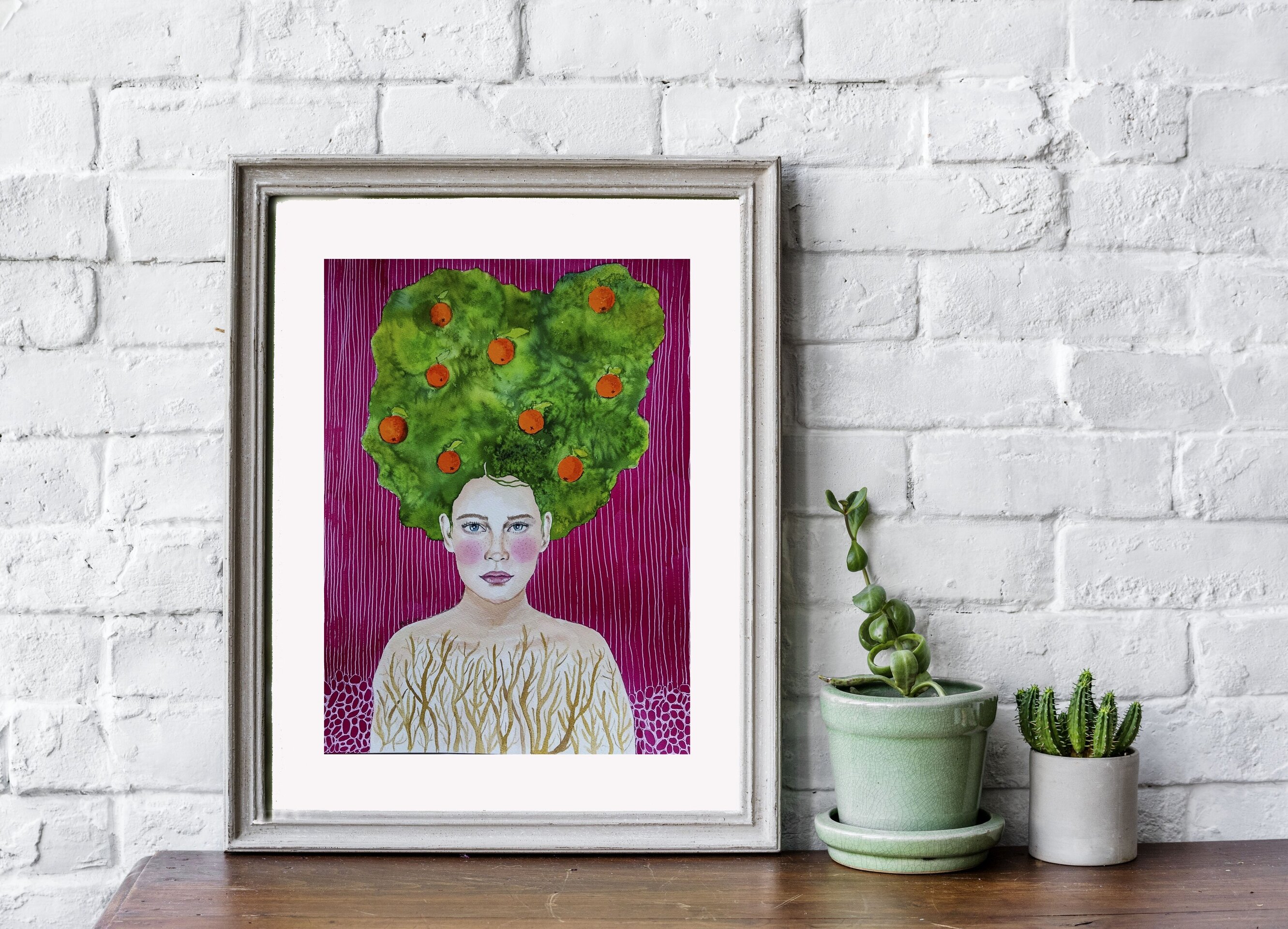 Ilustración Acuarela Retrato Mujer: "Dando fruto" - 3