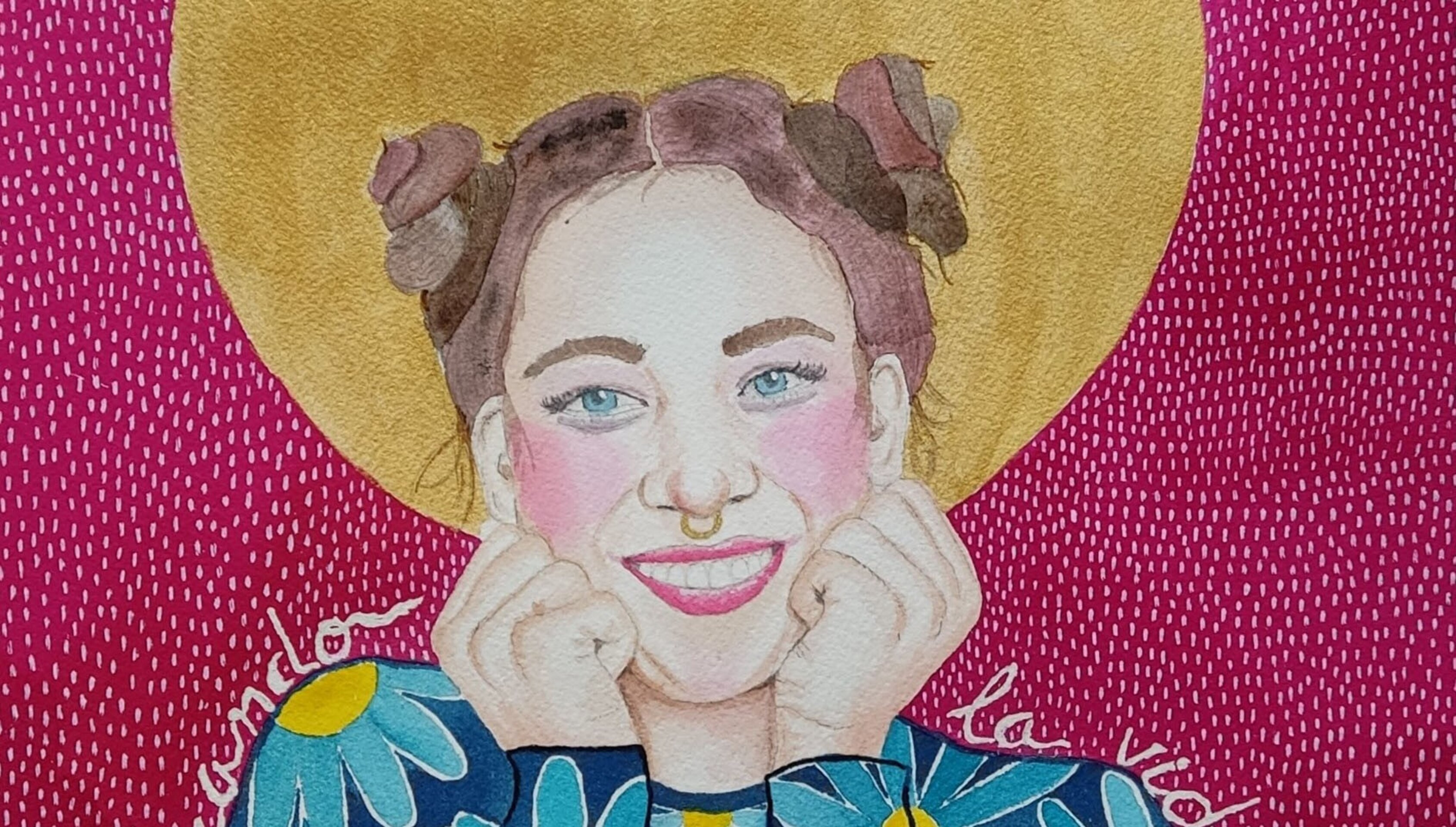 Retrato femenino acuarela: "Celebrando la vida" - 2