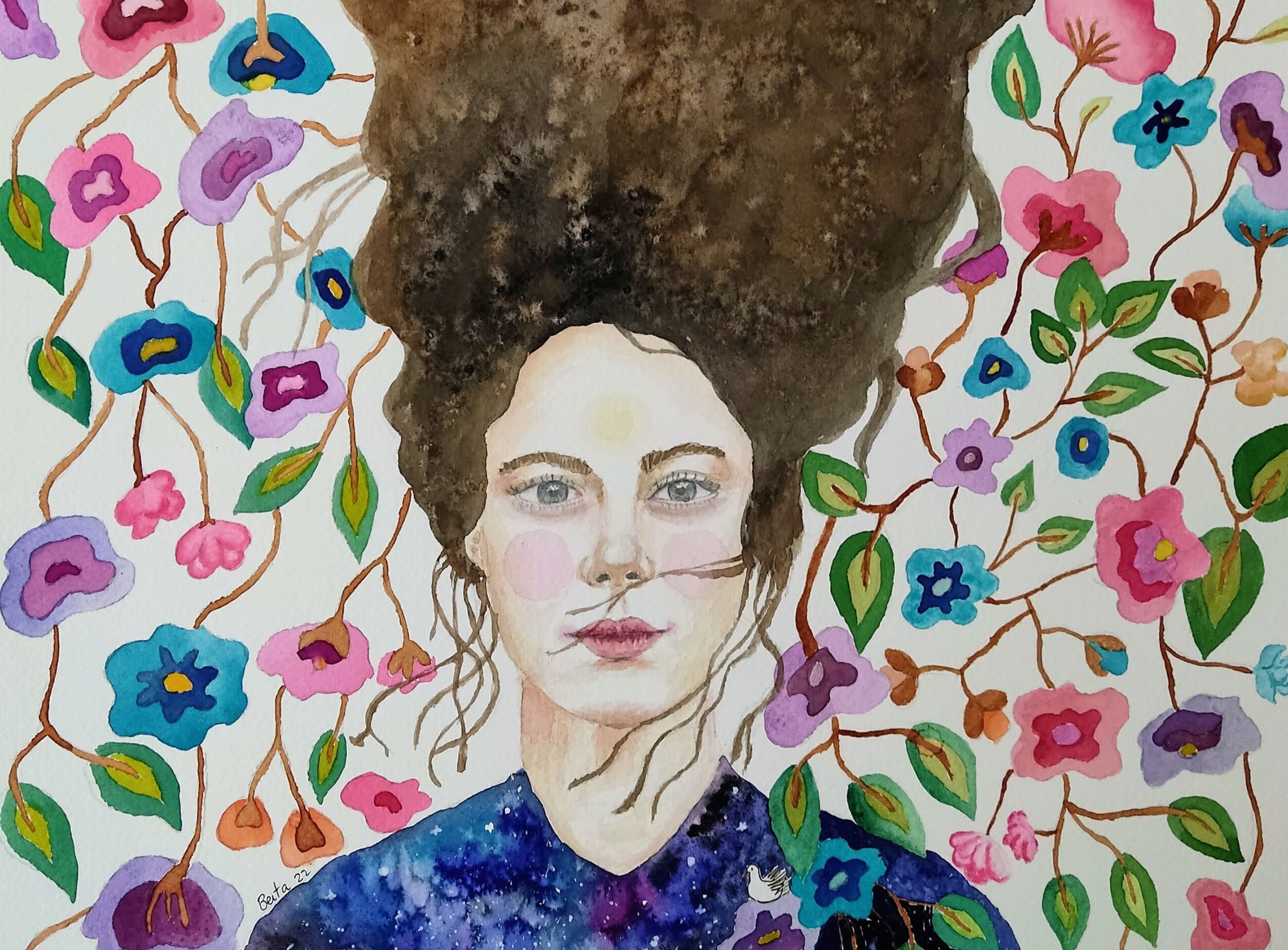 Retrato femenino acuarela: "Bienvenida Trinidad" - 2