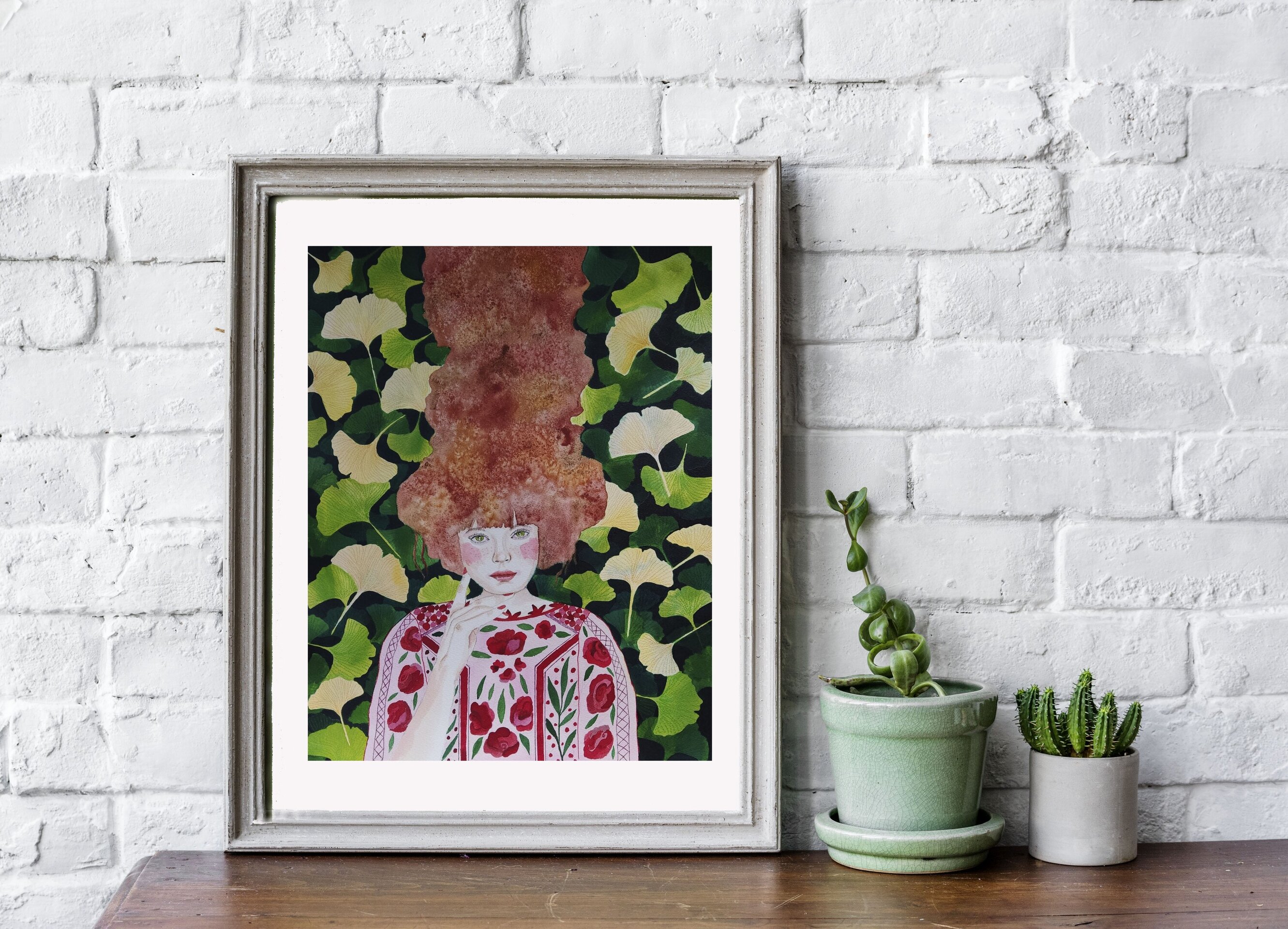Retrato femenino acuarela: "El Ginkgo biloba y yo" - 3
