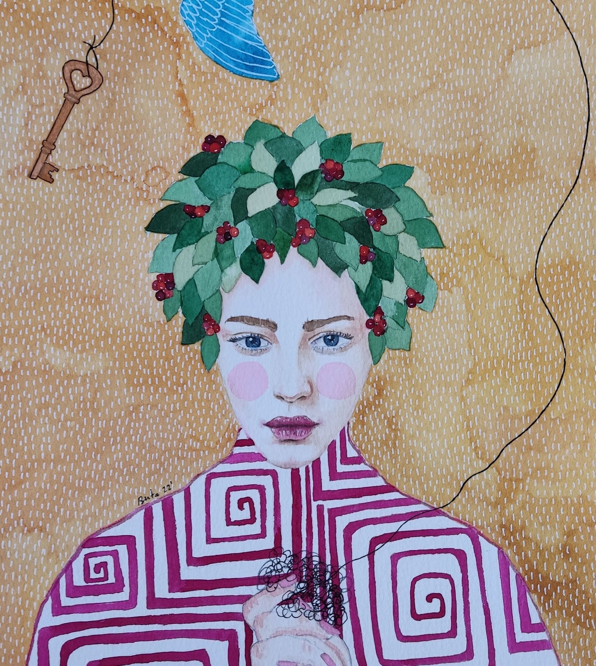 Retrato femenino acuarela: "Algo nuevo está naciendo" - 2