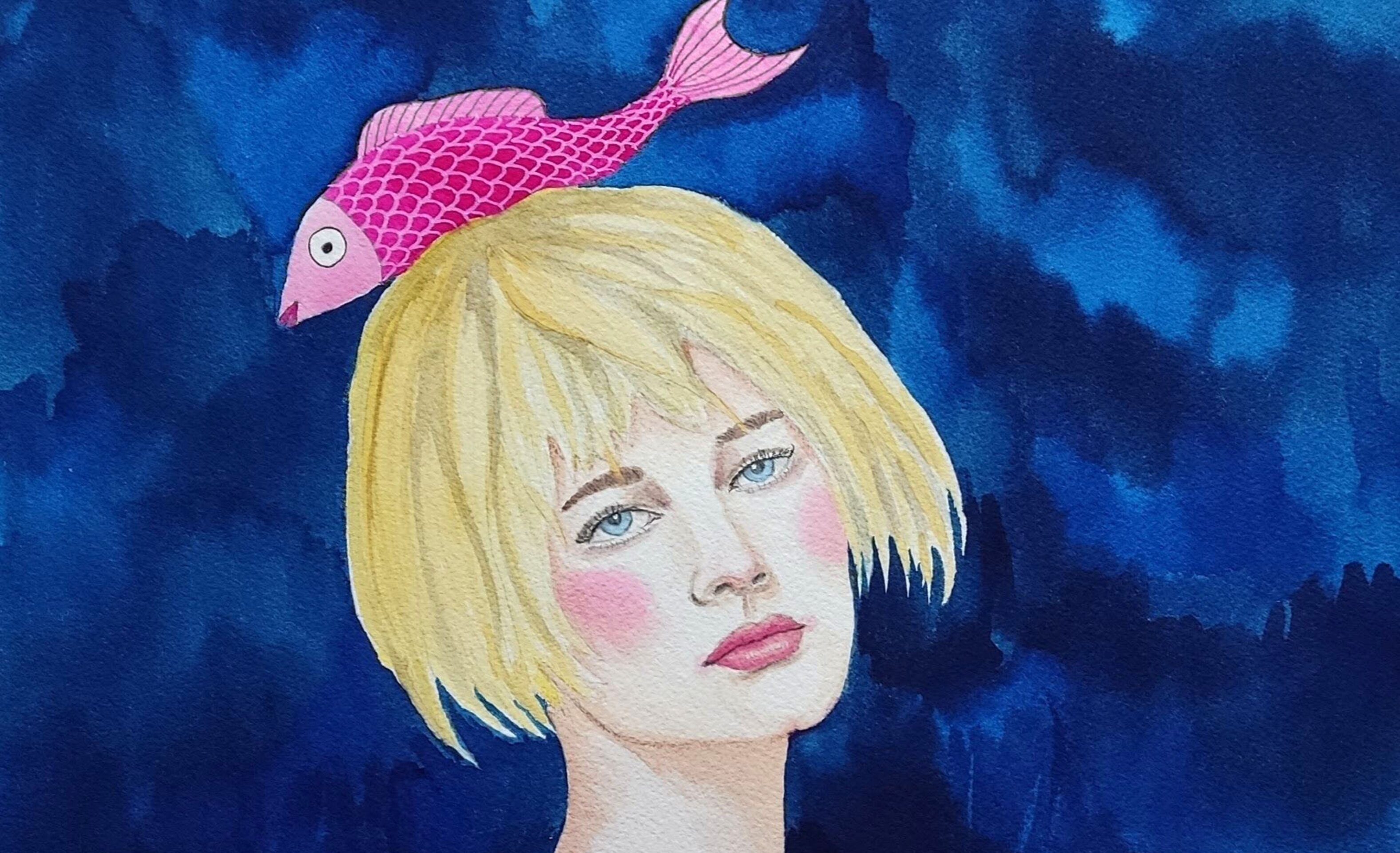 Retrato femenino acuarela: "Uno se escapó" - 2