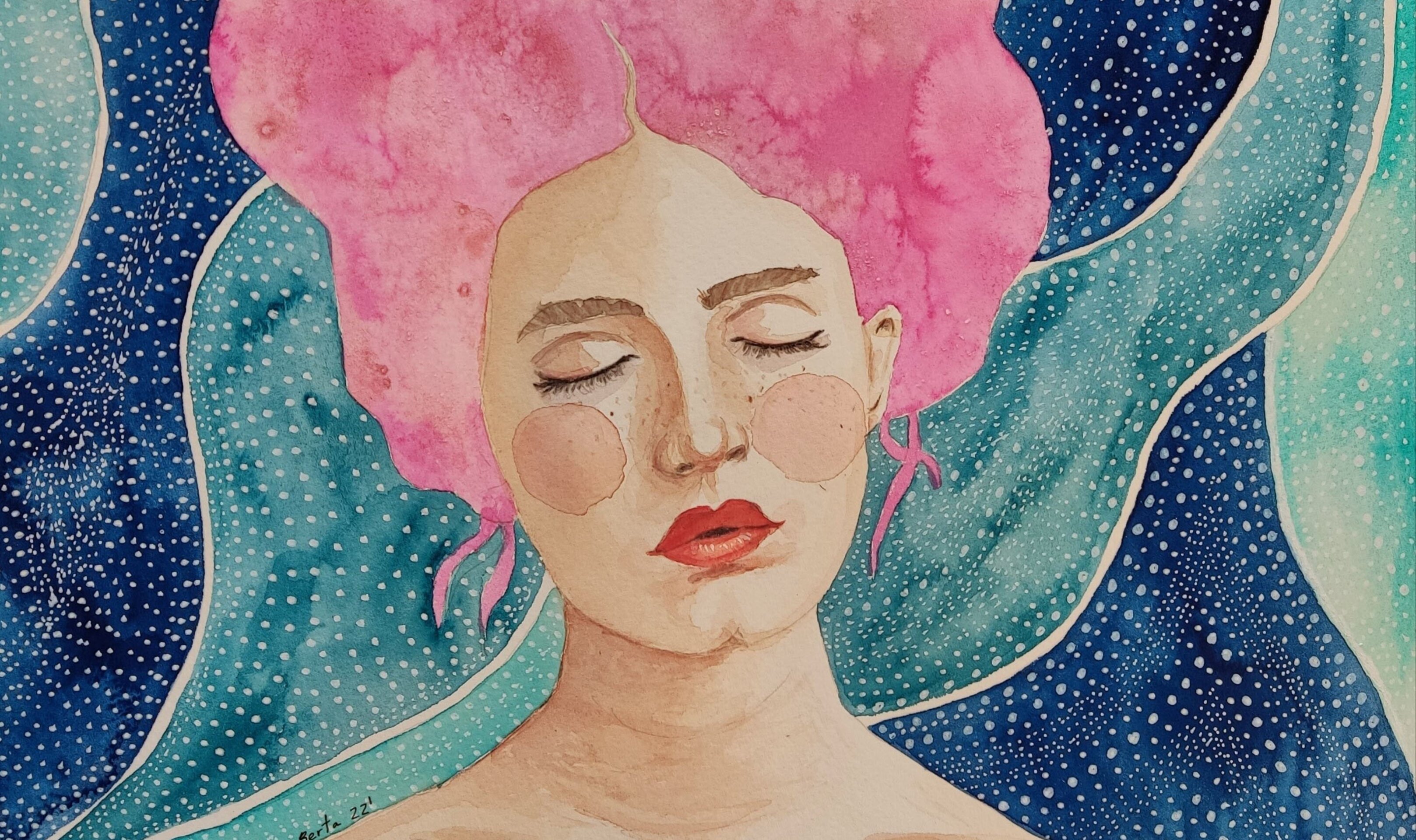 Retrato femenino Acuarela: "Silencio" - 2